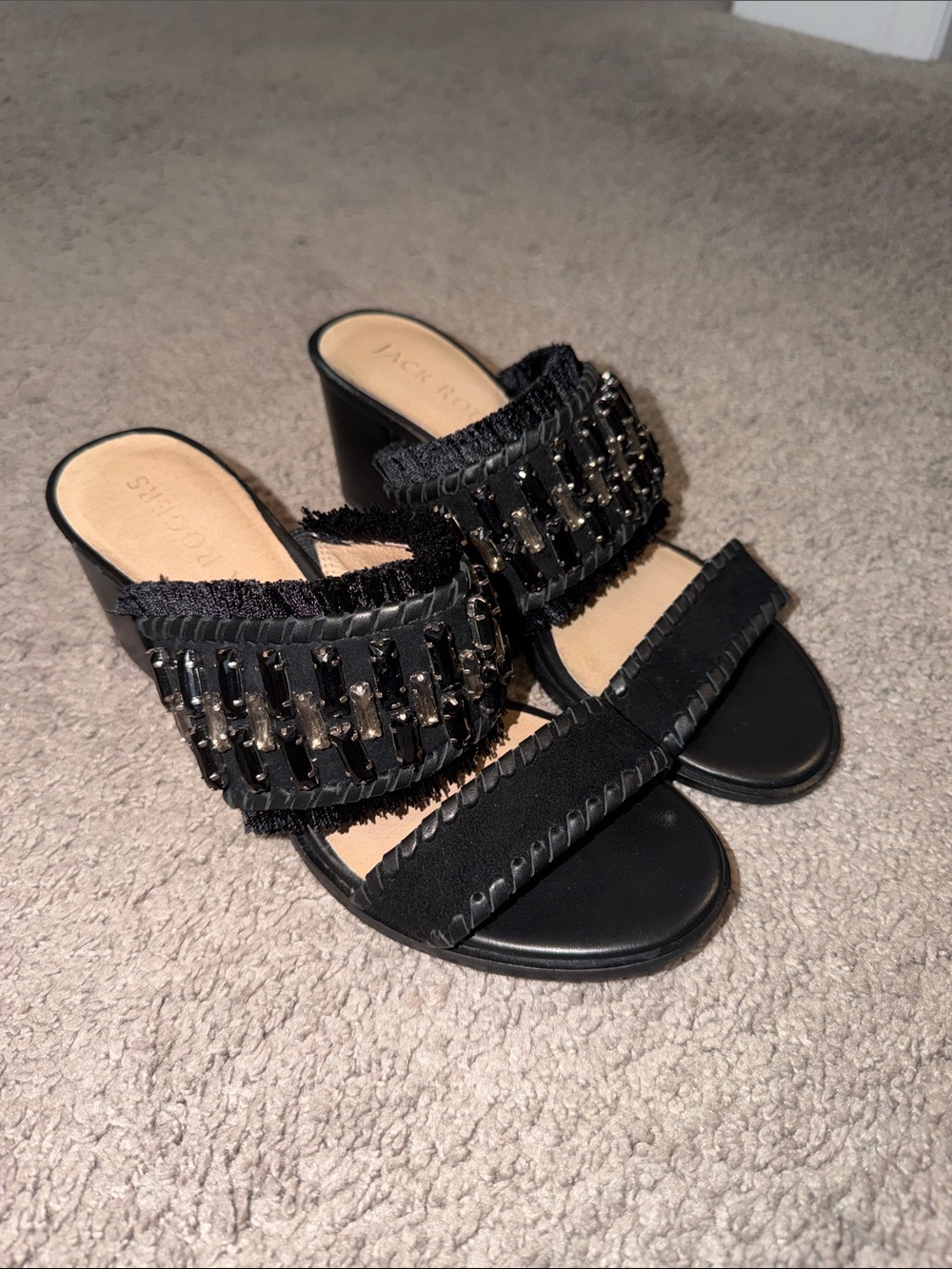 Jack Rogers Black Beaded Fringe Mule Sandals